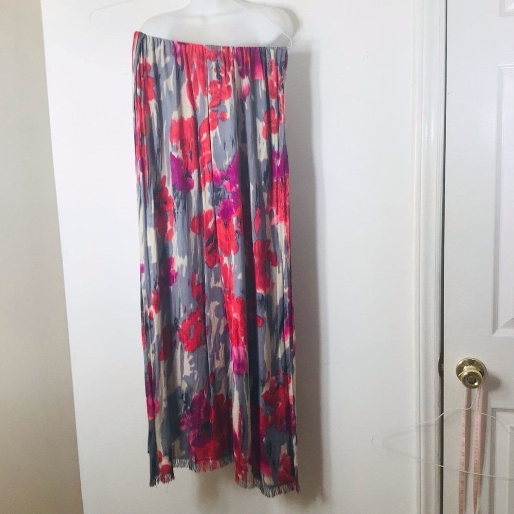 Anne Klein scarf feminine fringe floral grey pink